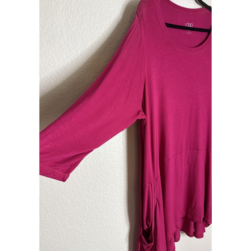 LOGO by Lori Goldstein Womens 3X Pink Long Sleeve Top Dress Tunic Pockets Beach - Picture 3 of 9